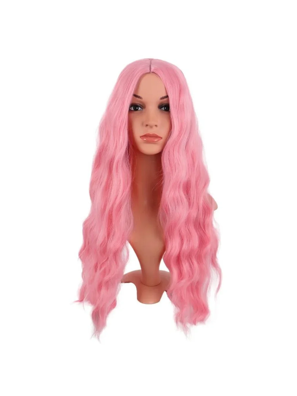 Women's Light Pink 28 Inch Synthetic Fiber Long Middle Part Curly Cosplay Wigs